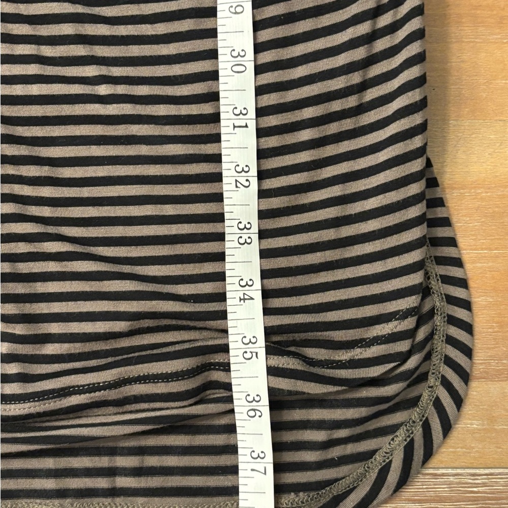 Banana Republic Olive Green Black Stripe Jersey Knit Surplice Shirred Dress - Picture 6 of 9